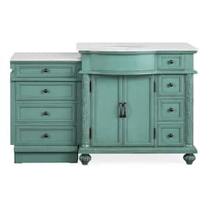 55.5 in. W x 22 in. D x 36 in. H Freestanding Bath Vanity in Vintage Green with Carrara White Marble Top