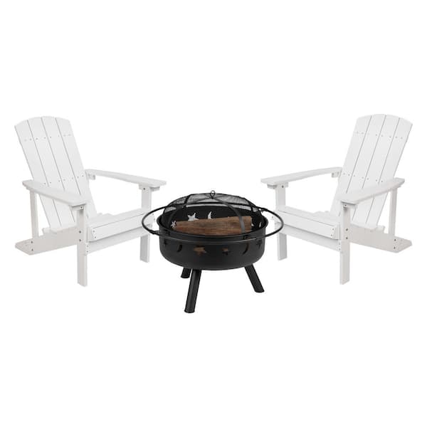Carnegy Avenue White 3-Piece Faux Wood Resin Patio Fire Pit Set