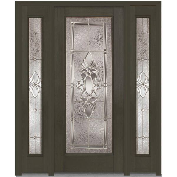 MMI Door 64 in. x 80 in. Heirloom Master Left-Hand Full Lite Decorative Fiberglass Mahogany Prehung Front Door with Sidelites