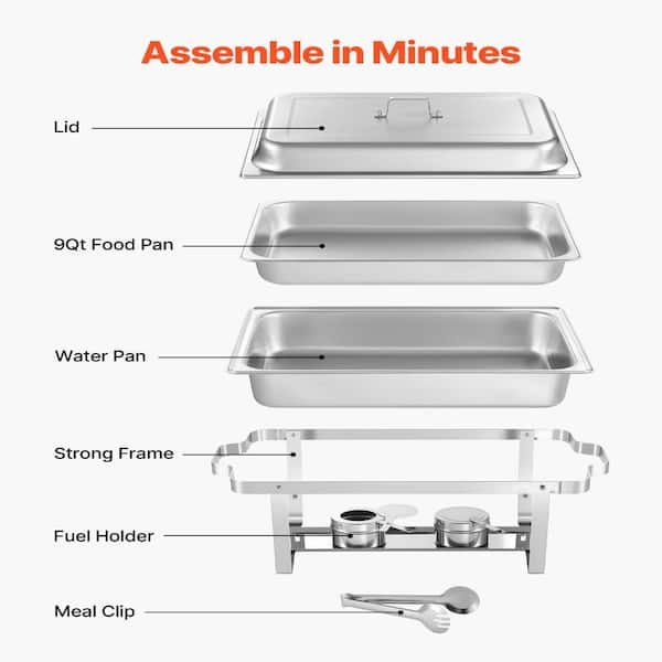 Volenca 2-Pack Rectangular Chafing Dish Set, 9 Qt, Stainless Steel