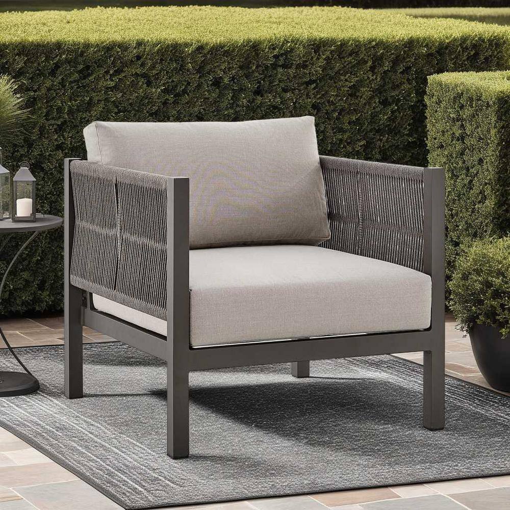 Mareike Gray Aluminum and Rope Outdoor Lounge Chair with Cushions