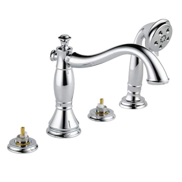 Delta Cassidy 2-Handle Deck-Mount Roman Tub Faucet Trim Kit in Chrome with Hand Shower (Valve and Handles Not Included)