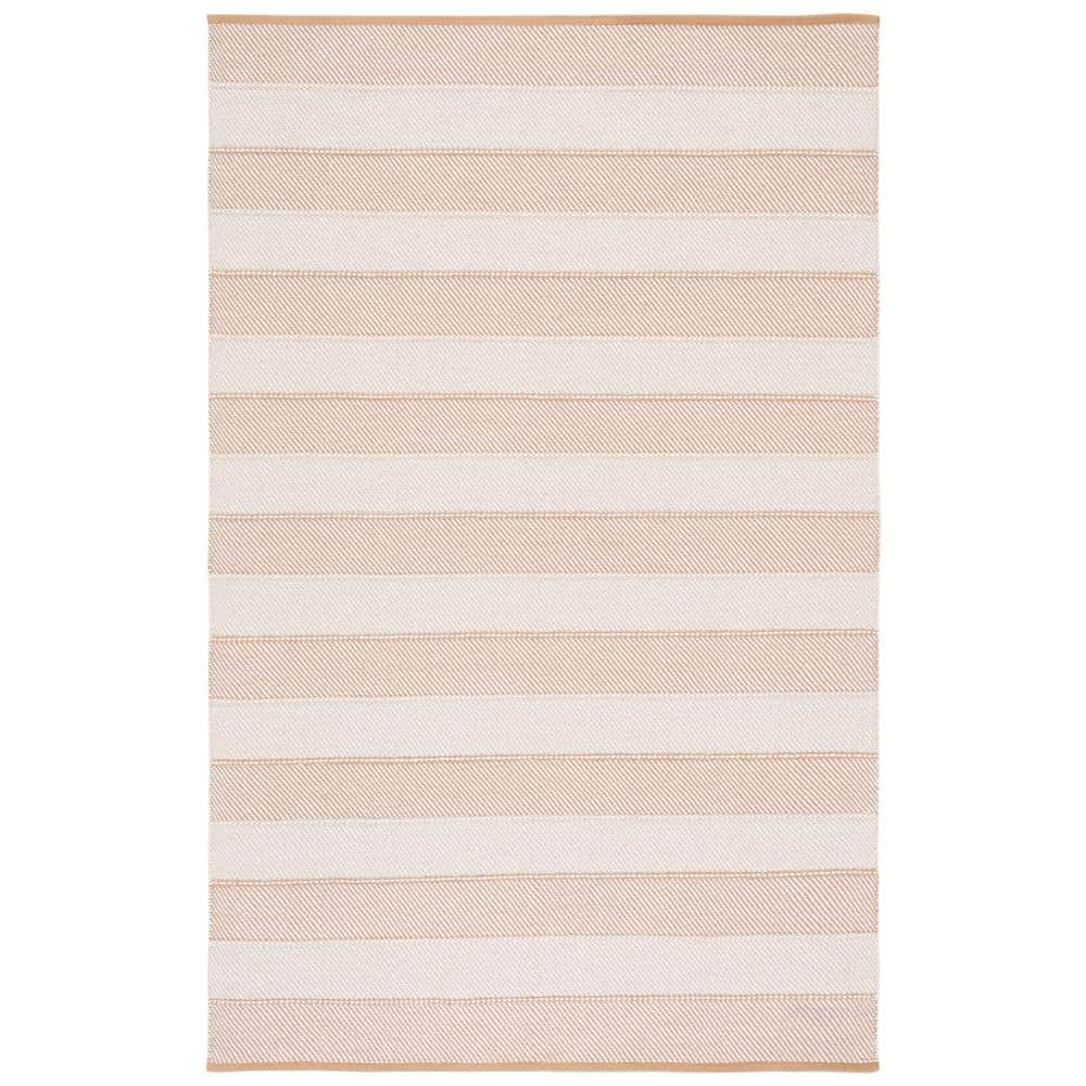 Beige and Gold Striped Wool Cotton Flat Woven Rug