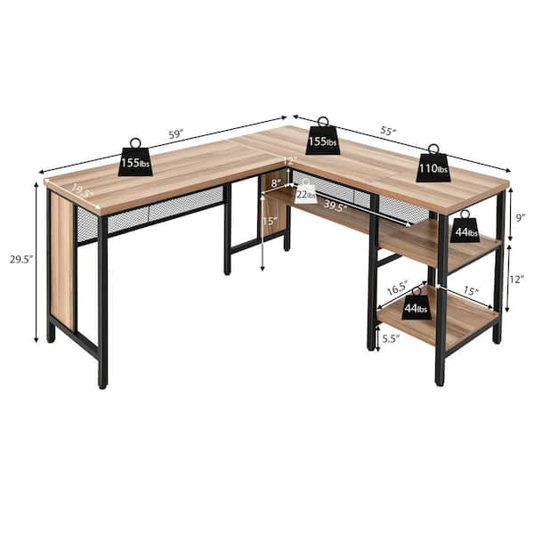 Costway 55 in. L-Shaped Corner Computer Desk Home Office Workstation In  Natural CB10365NA - The Home Depot