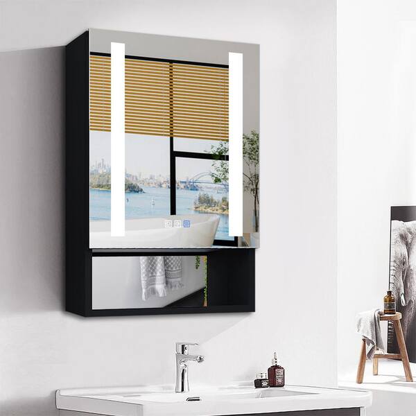 Winado 20-in x 28-in Lighted LED Fog Free Surface/Recessed Mount White Mirrored Medicine Cabinet with Outlet