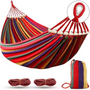 9 ft. 2 Person Durable Canvas Fabric Hammocks with Two Anti Roll Balance Beam and Sturdy Metal Knot Tree( Multi Color)