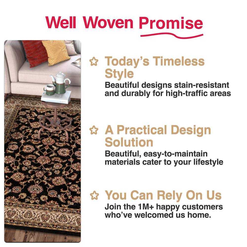Black and Beige Rectangular Oriental Synthetic Area Rug