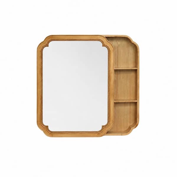 24 in. W x 32 in. H Rectangular Brown Wood Medicine Cabinet with Mirror