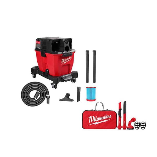 Milwaukee M18 FUEL 9 Gal. Cordless Dual-Battery Wet/Dry Shop Vacuum with AIR-TIP 1-1/4 in. - 2-1/2 in. (4- Piece) Automotive Kit
