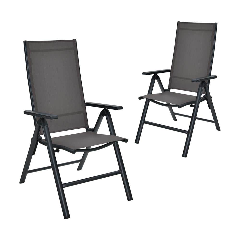 Patiojoy 2 Pack Folding Dining Chairs Adjustable Reclining Back Chairs Suitable for Outdoor & Indoor Gray