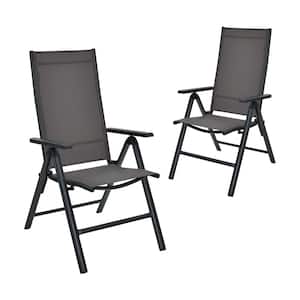 Folding Plastic Outdoor Lounge Chair Adjustable Reclining Back Chairs Suitable Gray (2-Pack)