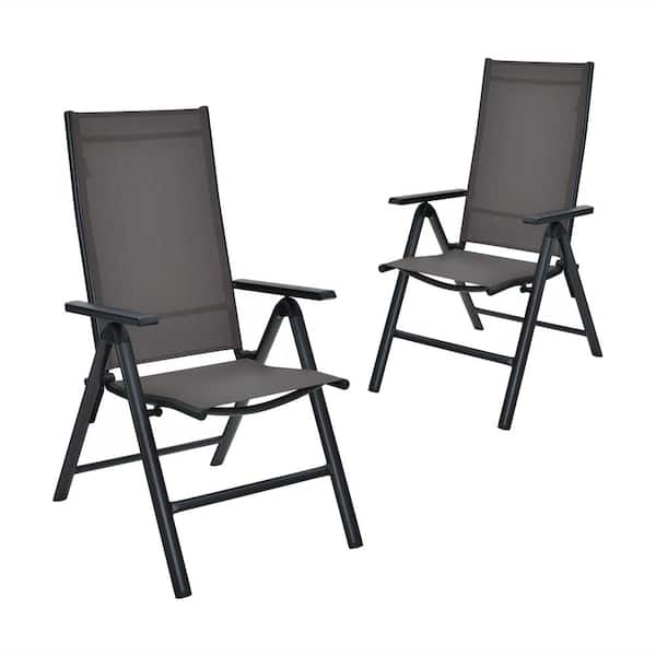 HONEY JOY Folding Plastic Outdoor Lounge Chair Adjustable Reclining Back Chairs Suitable Gray (2-Pack)
