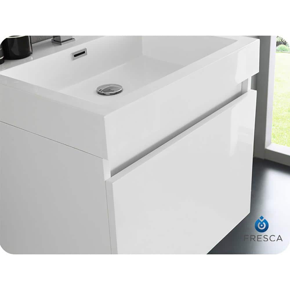 23" Fresca Nano Glossy White Wall-Mount Modern Vanity with Integrated Sink