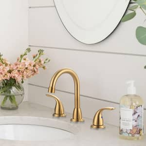 8 in. Widespread Double Handle Bathroom Sink Faucet with Drain Kit Included in Gold