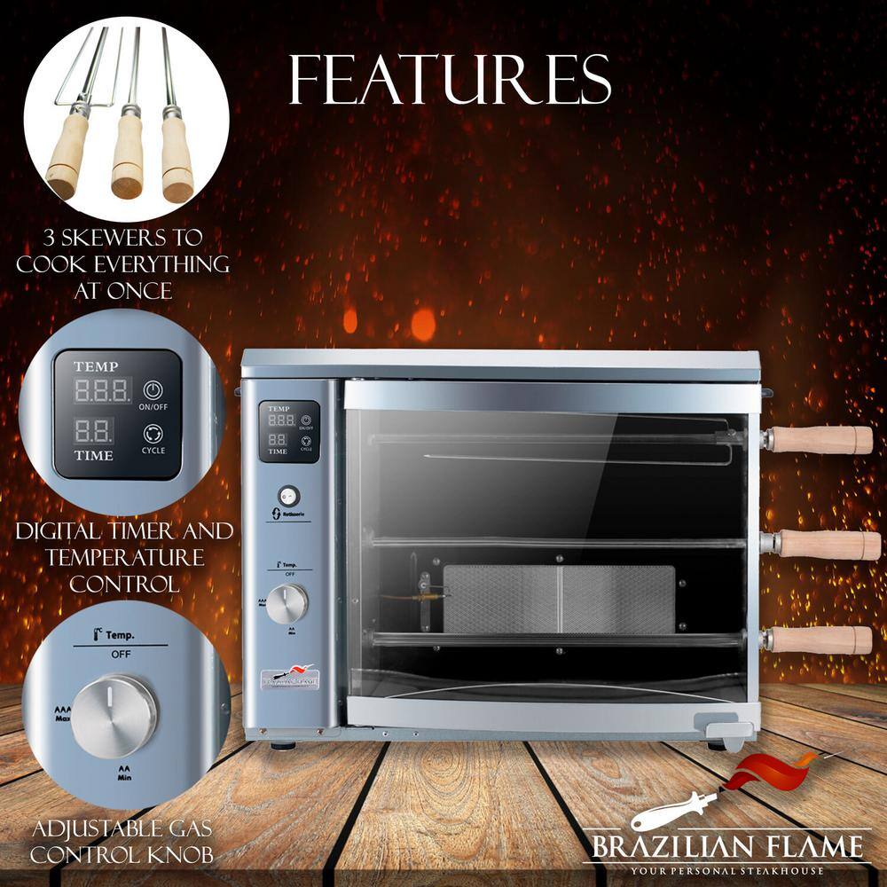Silver Propane Gas Rotisserie Grill with Auto Rotating Skewers