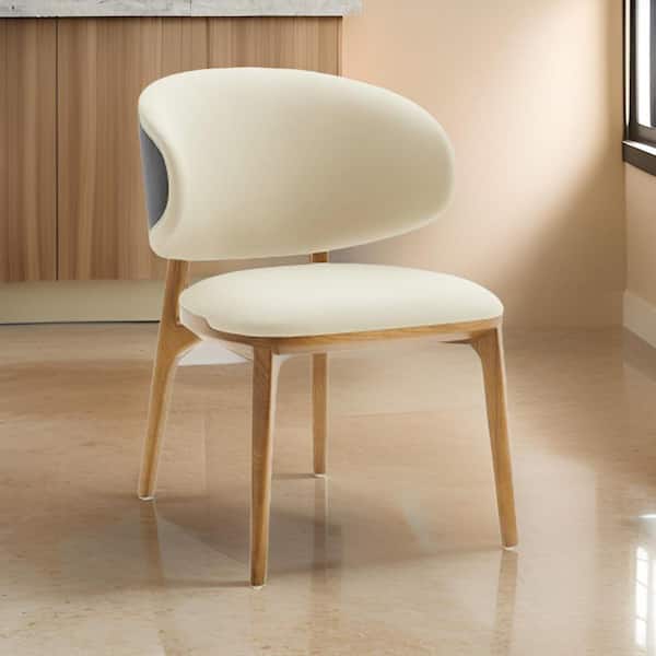 Benjara Brown and Cream Fabric Curved Back Dining Chair