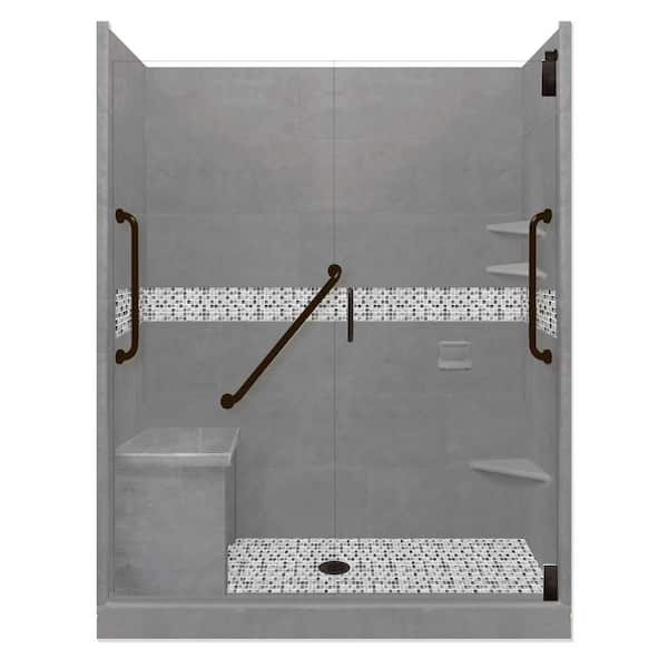American Bath Factory Del Mar Freedom Grand Hinged 30 in. x 60 in. x 80 in. Center Drain Alcove Shower Kit in Wet Cement and Black Pipe