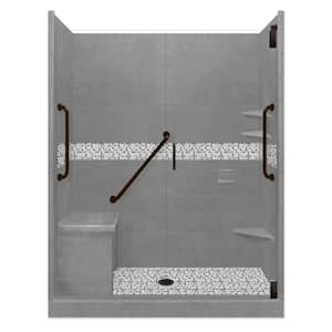 Del Mar Freedom Grand Hinged 34 in. x 60 in. x 80 in. Center Drain Alcove Shower Kit in Wet Cement and Black Pipe