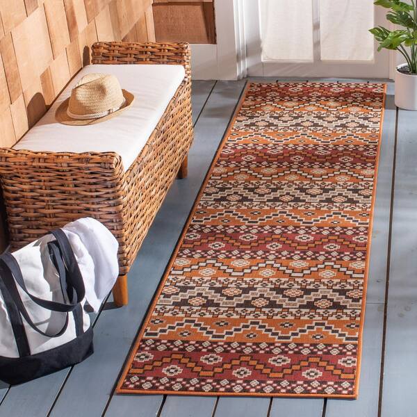 Veranda Red/Chocolate 2 ft. x 8 ft. Aztec Tribal Indoor/Outdoor Runner Rug