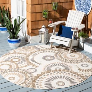 Cabana Gray/Ivory 7 ft. x 7 ft. Contemporary Medallion Floral Indoor/Outdoor Patio Round Area Rug