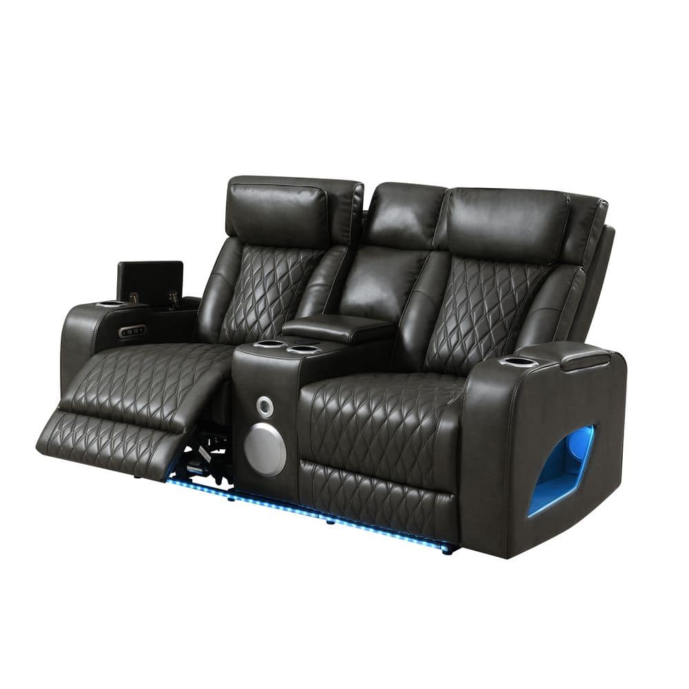 Birch 72 in. Faux Leather 2-Seater Console, Speaker, USB, Wireless Charger And LED Loveseat in Dark Gray price history on PriceWatchPro
