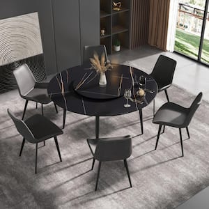 Black Marble 59.05 in. 4 Legs Modern 360°Rotated Lazy Dining Table (Seats 8)