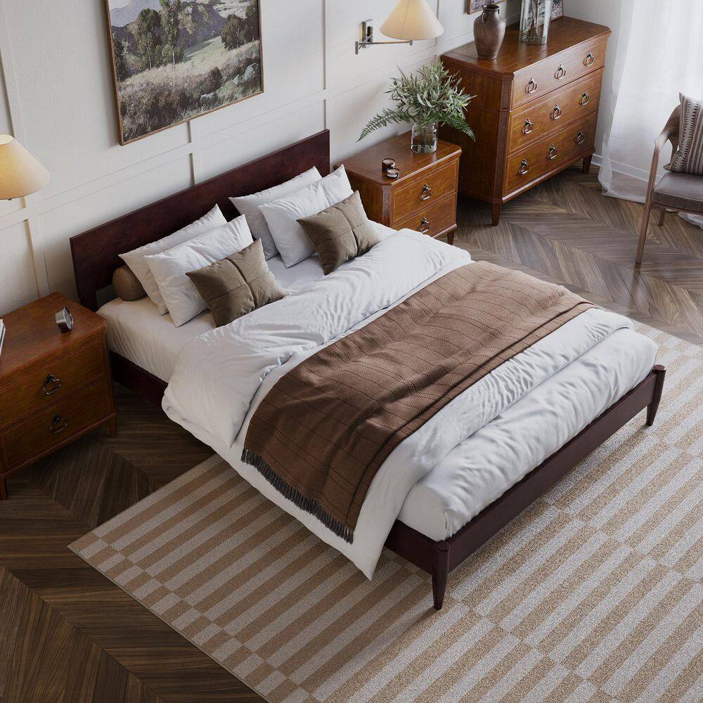 Aria Espresso Queen Solid Wood Low Profile Platform Bed with USB Ports