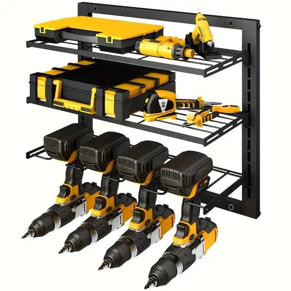 180 lb. 3-Tier Tool Storage Rack with 4 Slots, Power Tool Organizer Floating Shelf Wall Mounted for Work Shop Garage