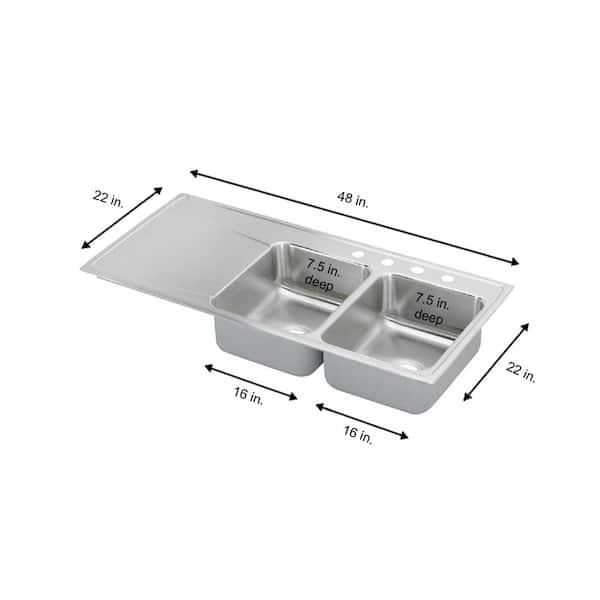 Lustertone Classic 48 in. Drop-in Double Bowl 18-Gauge Stainless Steel Kitchen Sink Only