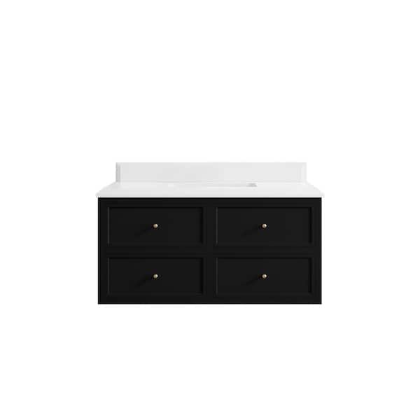 Willow Collections Roswell 42 in. Single Sink Freestanding Black Bath Vanity with White Qt. Top Unassembled