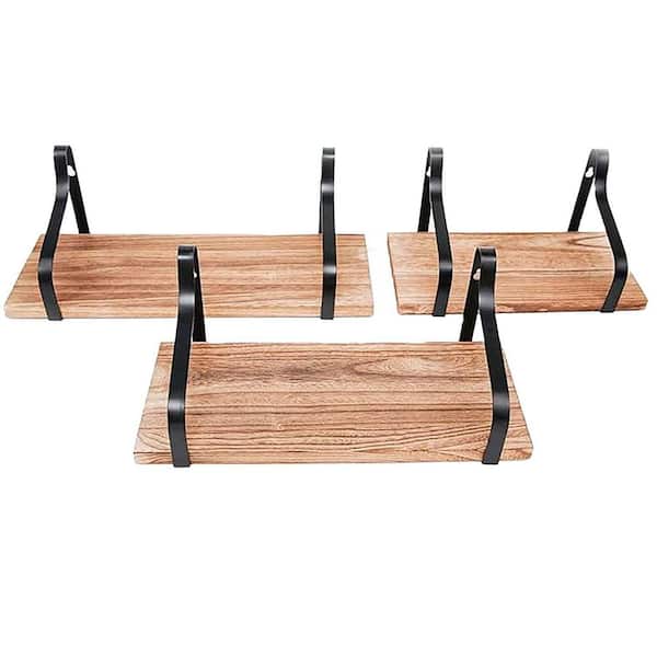23.7 in. W x 4.2 in. D Natural Brown Decorative Wall Shelf (Set of 3) Floating Shelves Wall Mounted Wall Storage Shelves