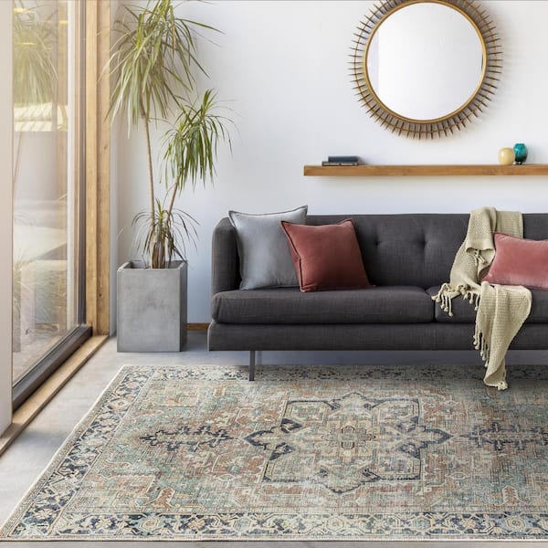 Jillian Green 7 ft. x 9 ft. Traditional Indoor Machine-Washable Area Rug