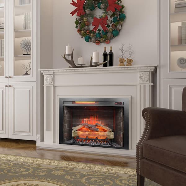 Mondawe 5000BTU 28 in. Infrared Recessed Electric Fireplace Insert with Overheat Protection, 5 Adjustable Brightness