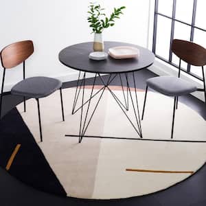 Fifth Avenue Ivory/Black 3 ft. x 3 ft. Abstract Geometric Round Area Rug