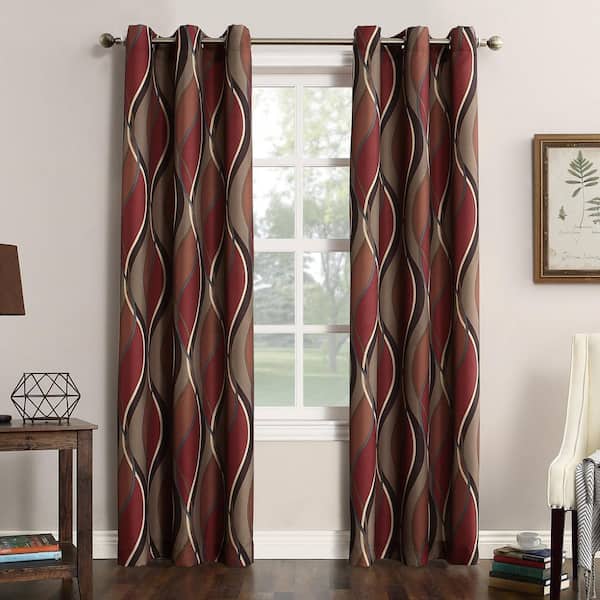 Intersect Ogee Print Paprika Polyester 48 in. W x 95 in. L Grommet Light Filtering Curtain (Single Panel)