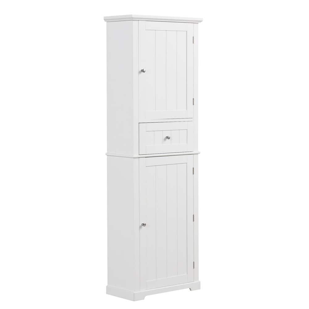 22 in. W x 11 in. D x 67.3 in. H White Linen Cabinet with Drawer and Adjust