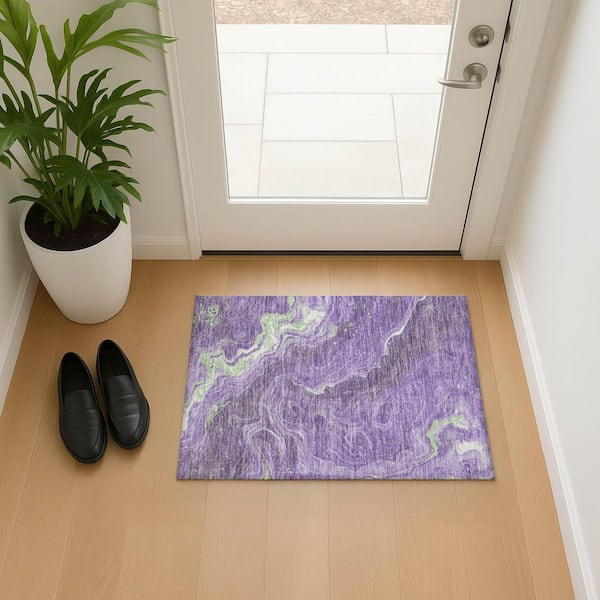 Mayfield Premium Machine Washable Abstract AMF1701 Purple 2 ft. x 3 ft. Area Rug