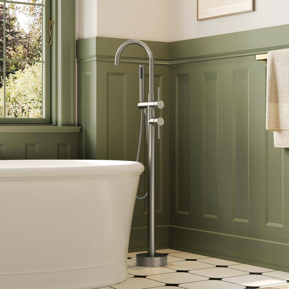 Single-Handle Freestanding Tub Faucet Floor Mounted with Handheld Hand Shower in Brushed Nickel price history on PriceWatchPro