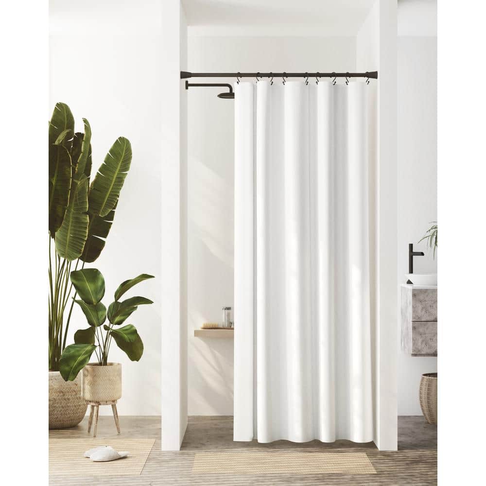 Zenna Home 54 In W X 78 H White Recycled Cotton 100 Waterproof Stall Sized Fabric Shower Curtain Liner With Anti Draft Clips 72674y54x78ywht The
