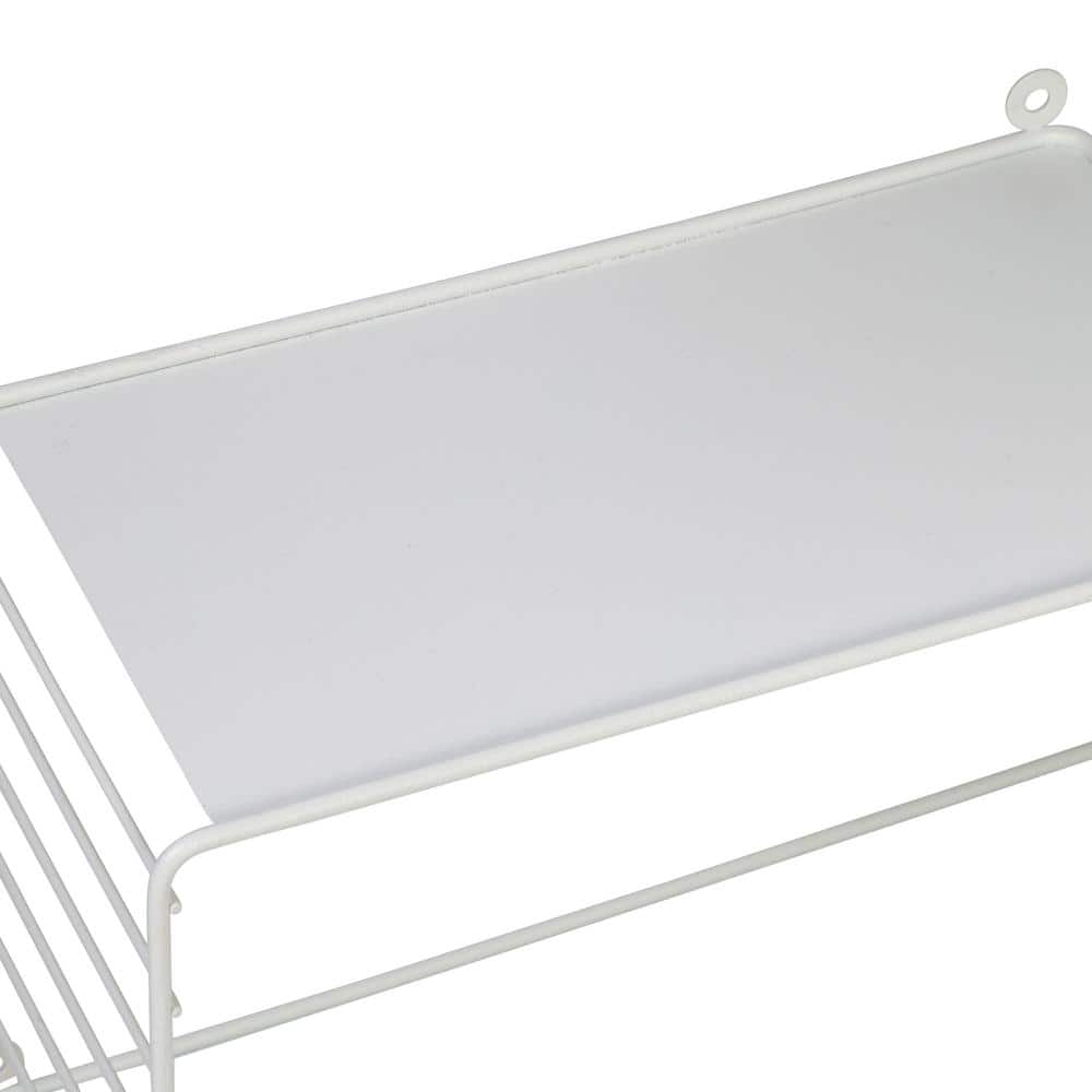 White Steel 3-Tier Floating Wall Shelf with Geometric Track