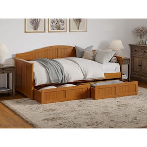 Nantucket Light Toffee Natural Bronze Twin Solid Wood Daybed with Set of 2 Bed Drawers