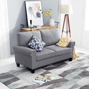 61 in. Gray Polyester 2-Seater Loveseat with Removable Cushions