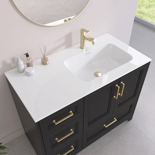 42 in. W x 22 in. D Solid Surface White Vanity Top Rectangular Single Sink Bathroom Vanity Top in White