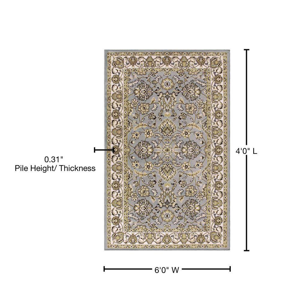 Elegant Lille Floral Scroll 4' x 6' Gray Synthetic Area Rug