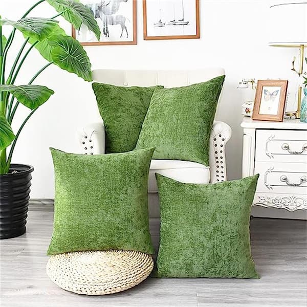Sage Outdoor Throw Pillow Pack of 4 Cozy Covers Cases for Couch Sofa Home  Decoration Solid Dyed Soft Chenille B0C1MQGSKJ - The Home Depot