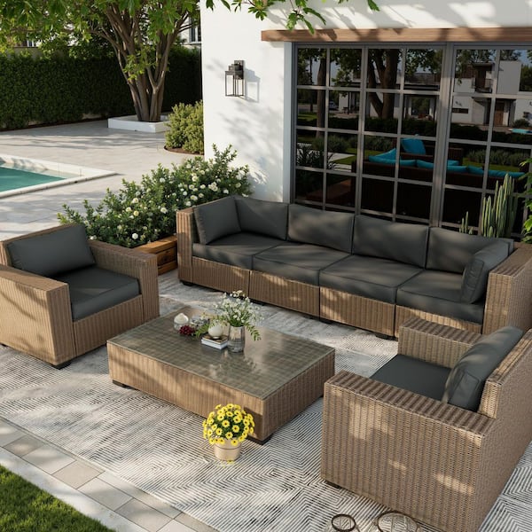 Outdoor 25.7 in. x 4 in. Sectional Cushions Set Seat/Back Gray Cushion