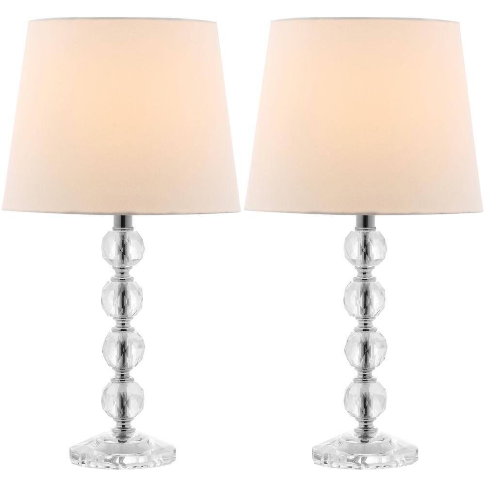 Nola 16" Clear Crystal Ball Table Lamp Set with White Shades