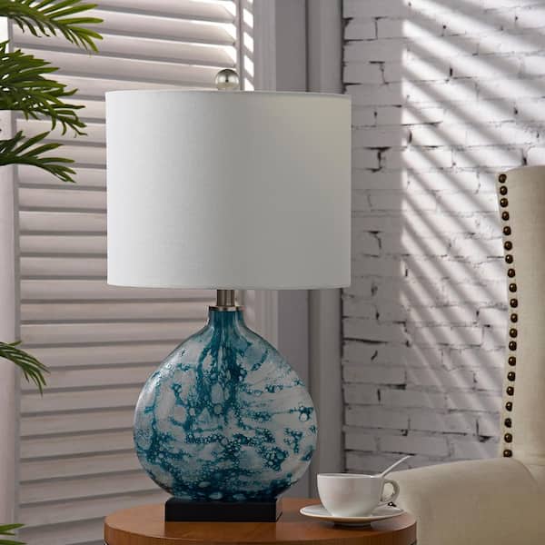 Denver 23.5 in. Blue Coastal Dimmable Glass Bedroom Living Room Bedside Desk Nightstand Table Lamps
