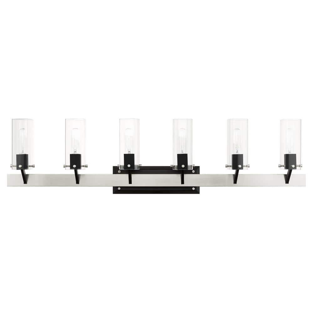 Beckett Brushed Nickel 6-Light Vanity with Clear Square Glass