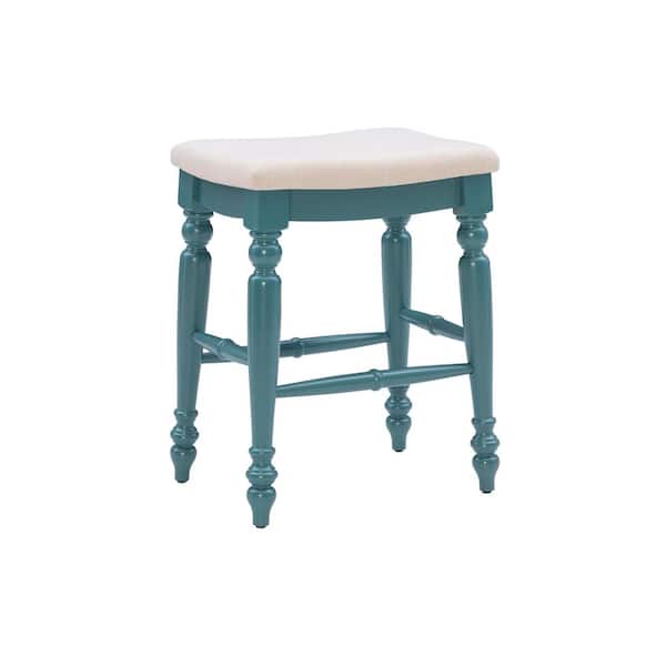 Linon Home Decor Marino 25 in. Blue Backless Wood Counter Stool with Fabric Seat